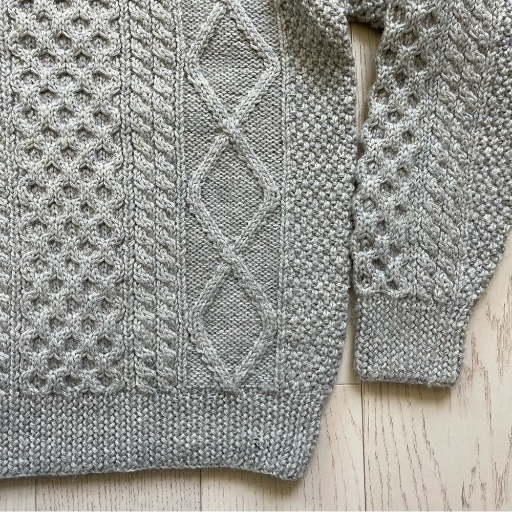 Vintage Maine Bay Thick Cable Knit 100% Wool Hand Knitted Fisherman Sweater - Picture 8 of 16